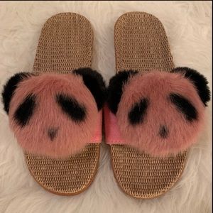 Fuzzy Face Panda Slippers